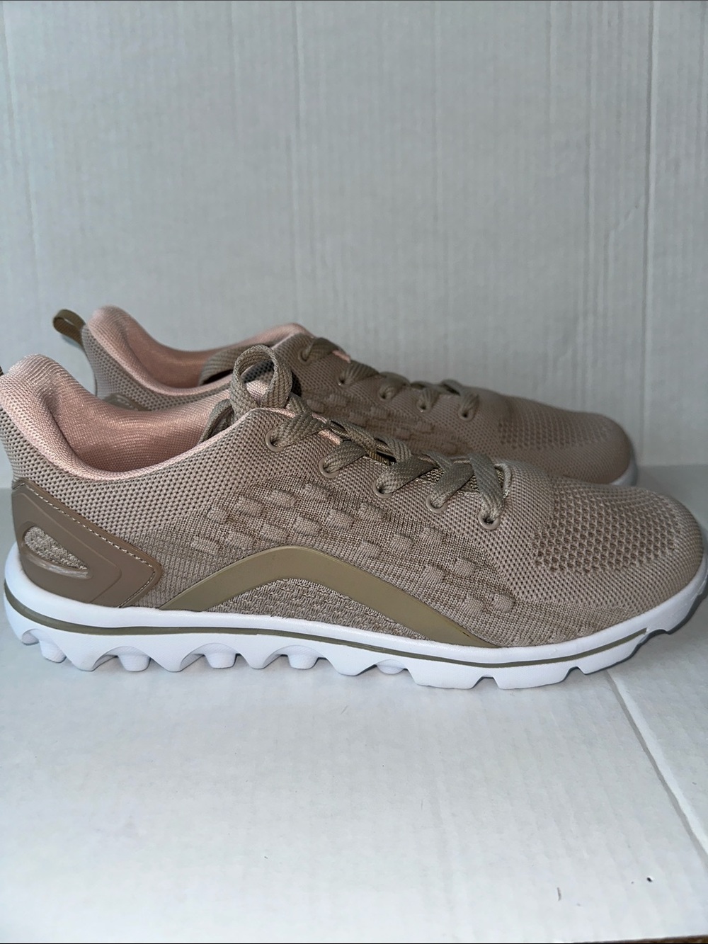 Propet Women's Taupe Knit Athletic Sneakers with White Sole